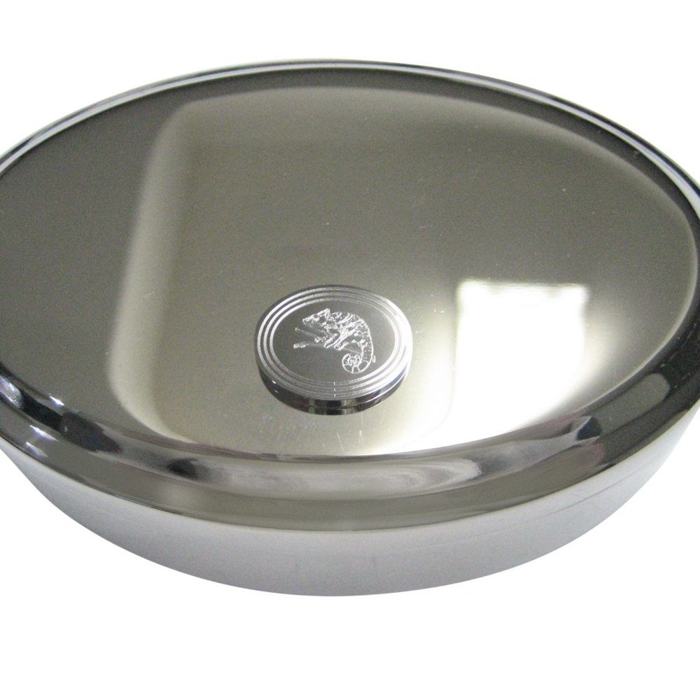 Etched Oval Chameleon Oval Trinket Jewelry Box